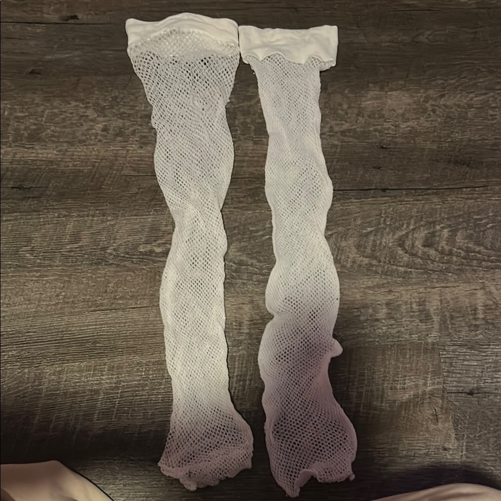 White fishnet thigh highs